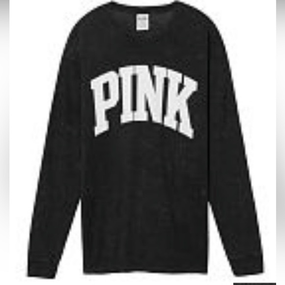 PINK BY VICTORIA’S SECRET long sleeve campus tee washed look sz Xs black - Picture 1 of 3